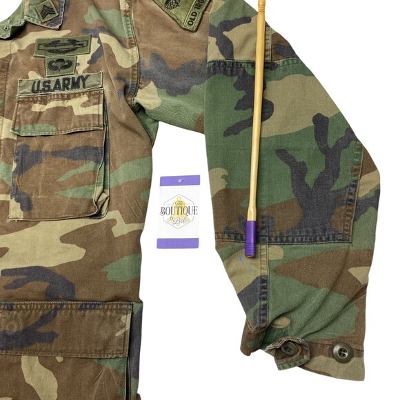 Vintage US ARMY Combat BDU Woodland Camo Field Jacket Shirt Ironside Patches - Picture 9 of 16